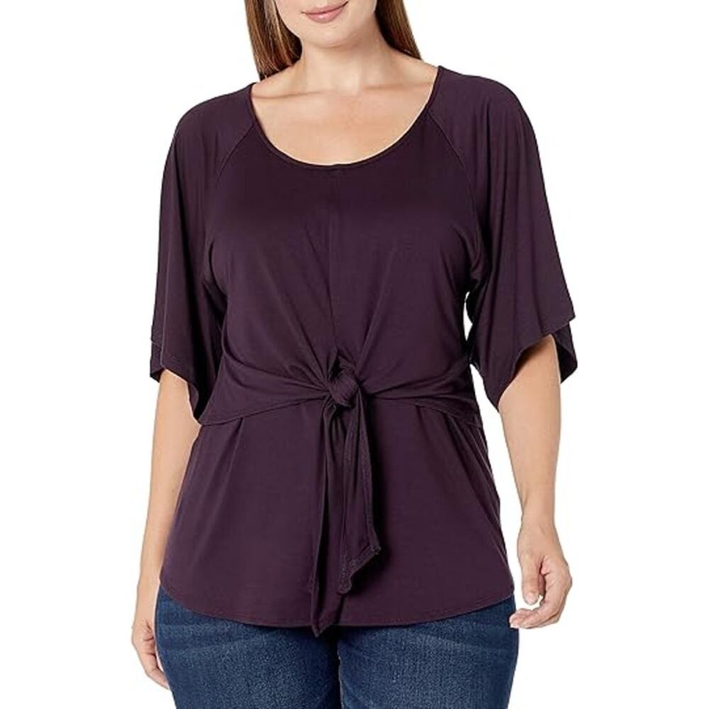 Karen Kane Twist Tie Shirt Top, Knot Front, Purple, Soft, Feminine, Womens Sz 3X